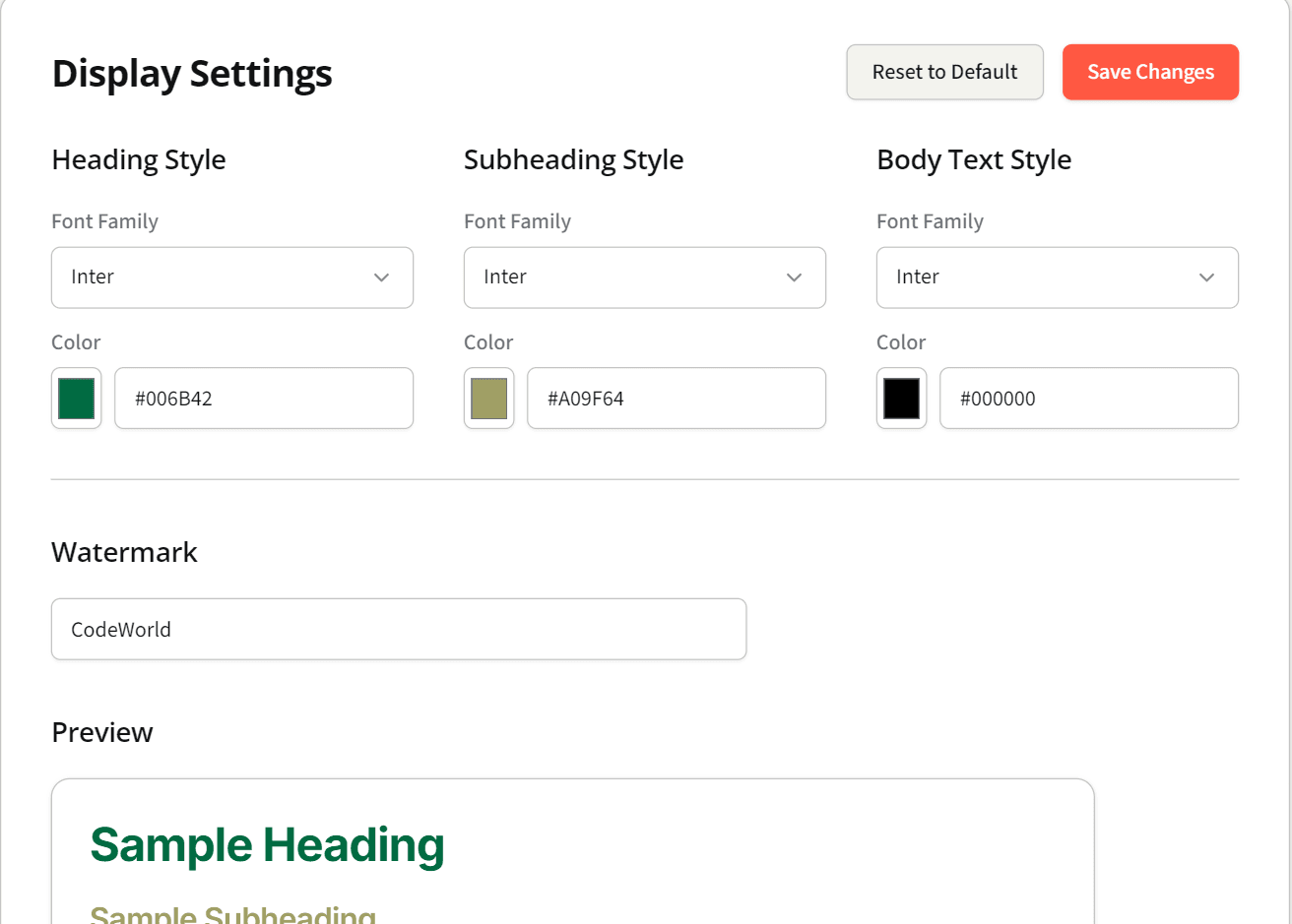 Customization Settings