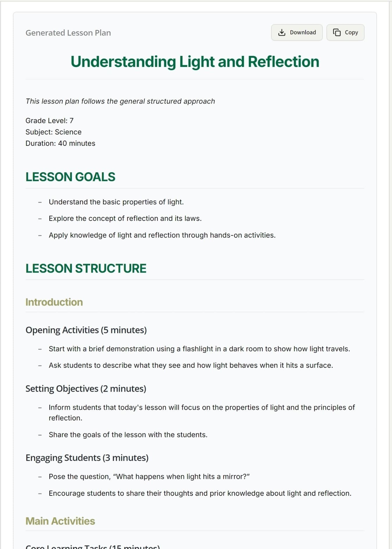 Sample Lesson Plan